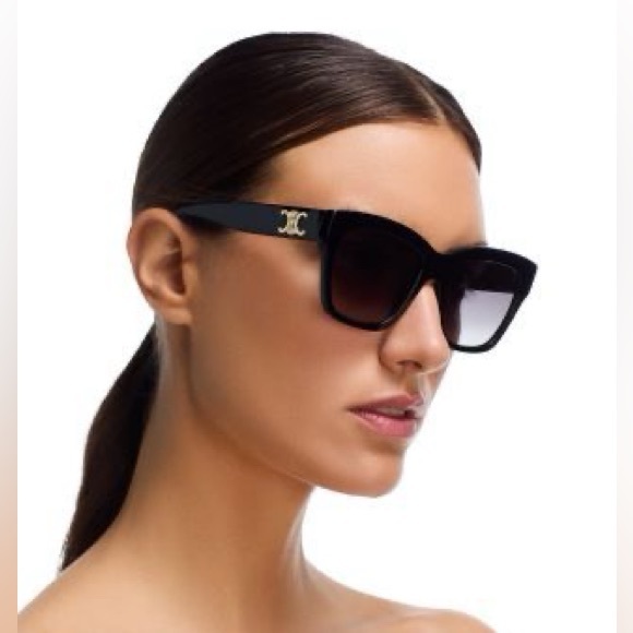 Celine Sunglasses | Triomphe Black and Gold 55mm Oversized Sunglasses - Picture 5 of 13